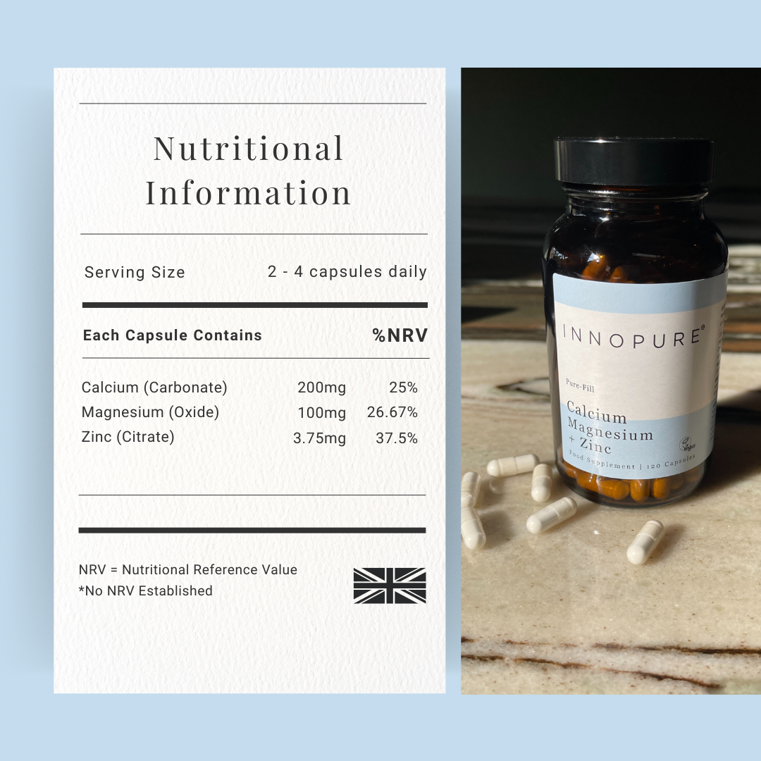 Calcium, Magnesium & Zinc, Clean Label (No Fillers or Binders) 120 Capsules