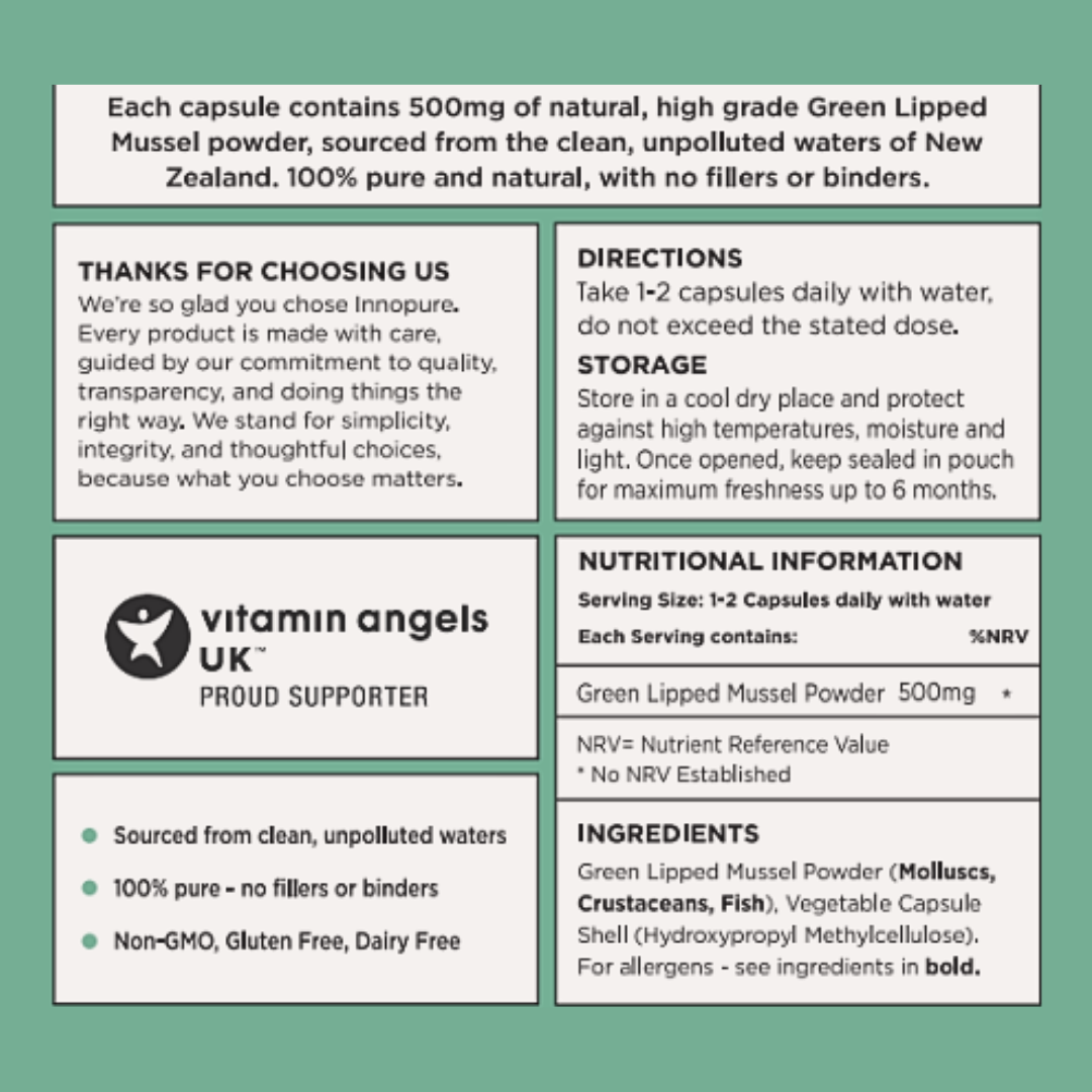 Green Lipped Mussel 100% Pure, No Fillers or Binders 180 Capsules