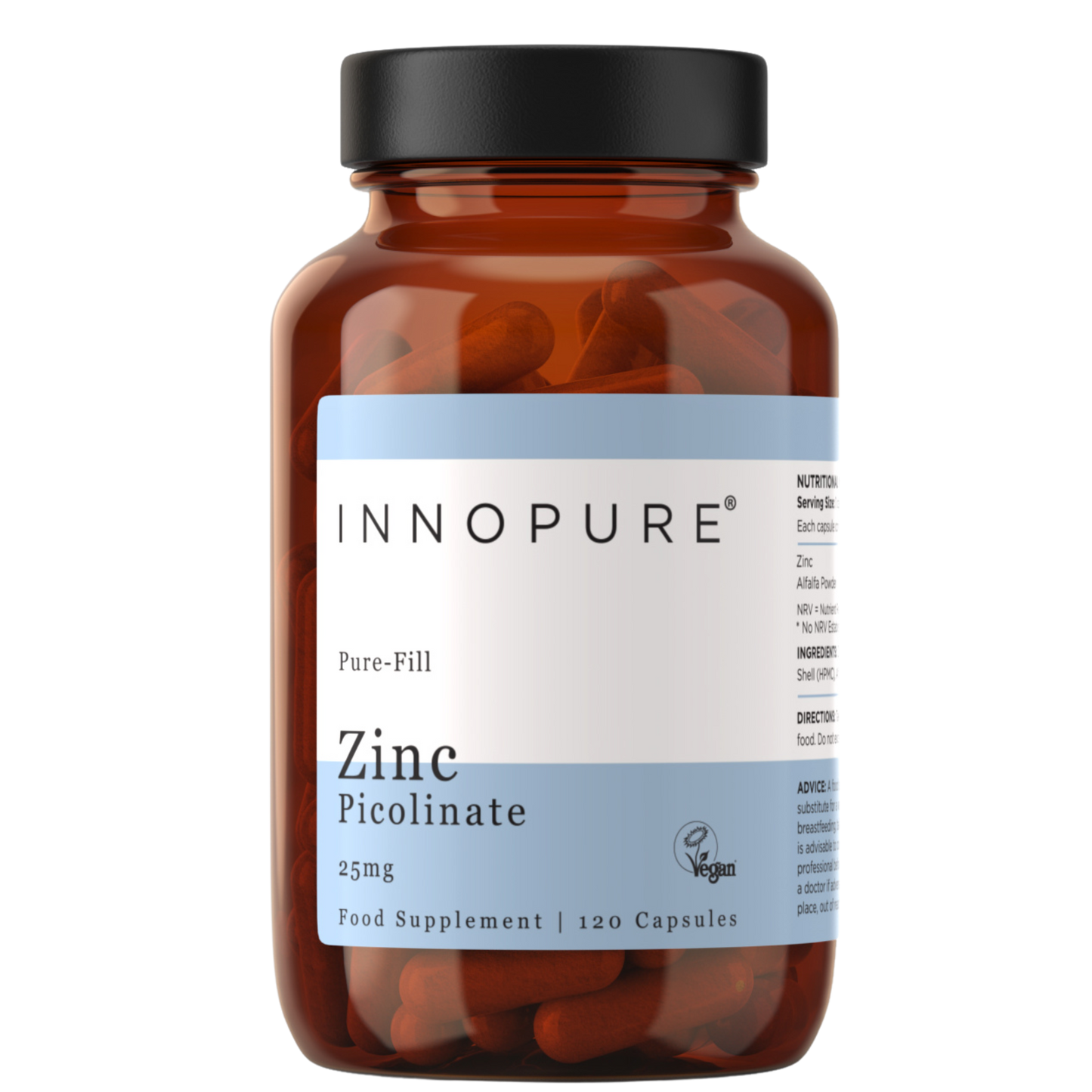 Zinc Picolinate 25mg | Pure-Fill (No Fillers or Binders) | 120 Capsules