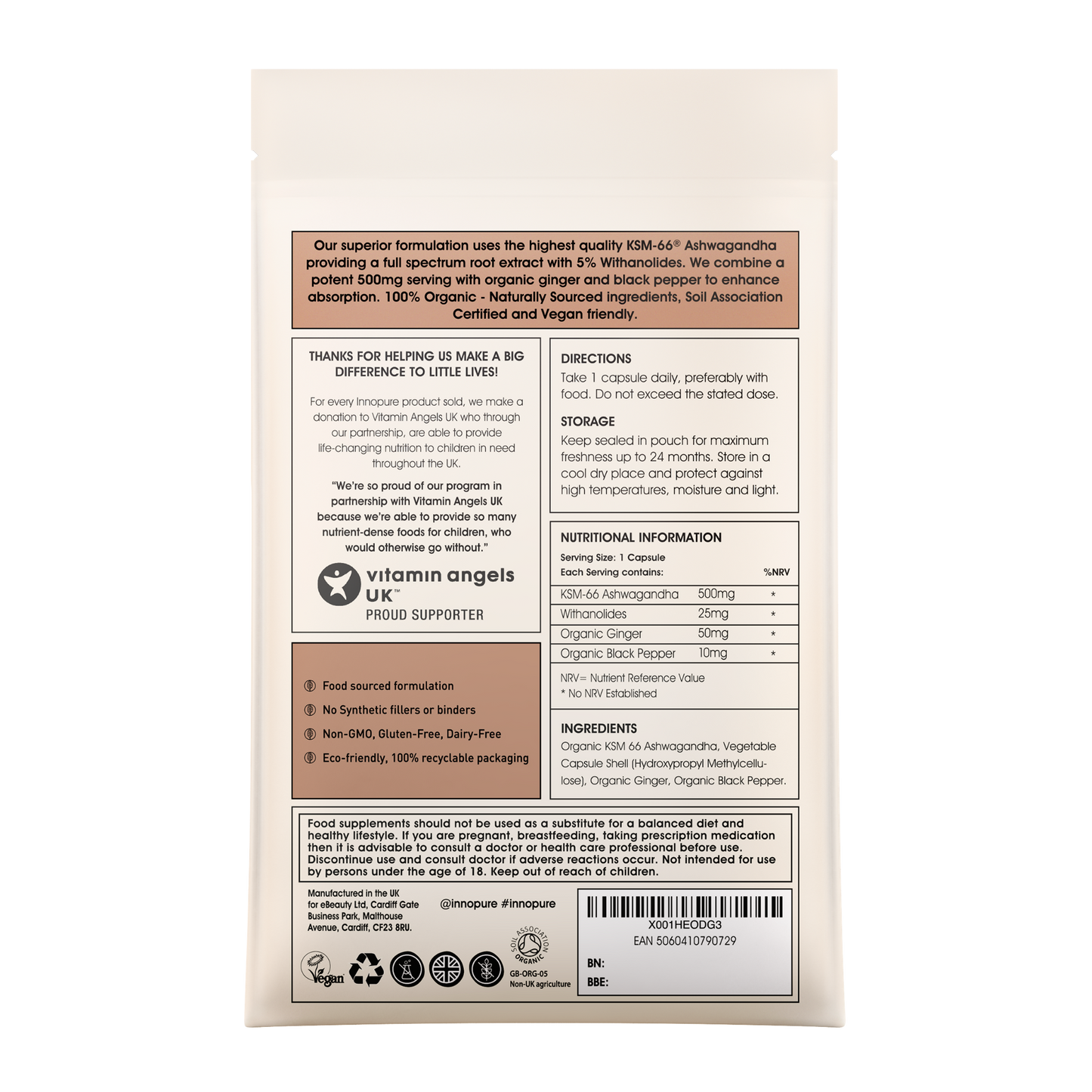 Organic Ashwagandha KSM-66 ® 500mg Per Serving, Certified Organic by Soil Association | 100% Natural ~ No Fillers or Binders