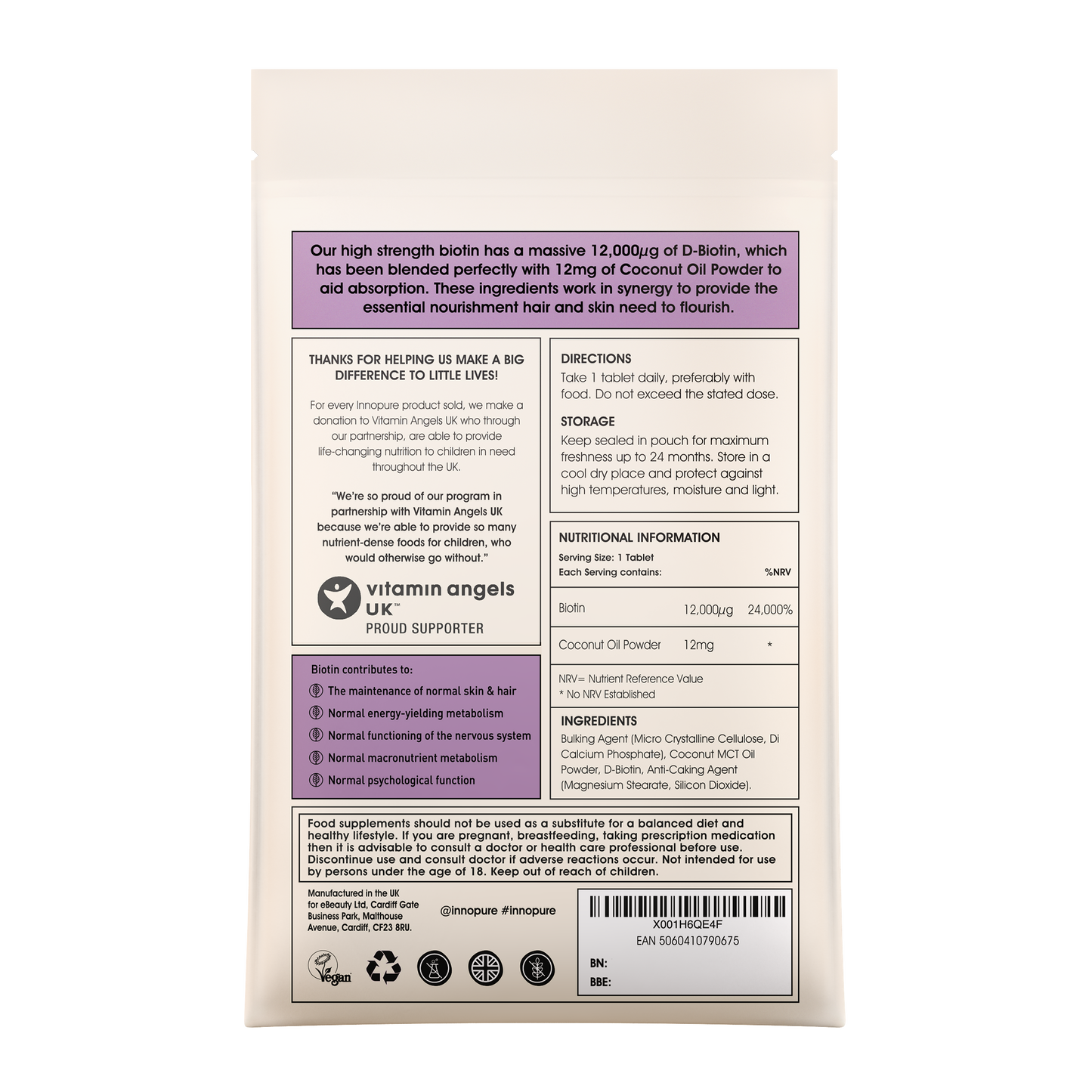 Biotin & Coconut 12,000ug | 1 Tablet a Day (180 tablets)