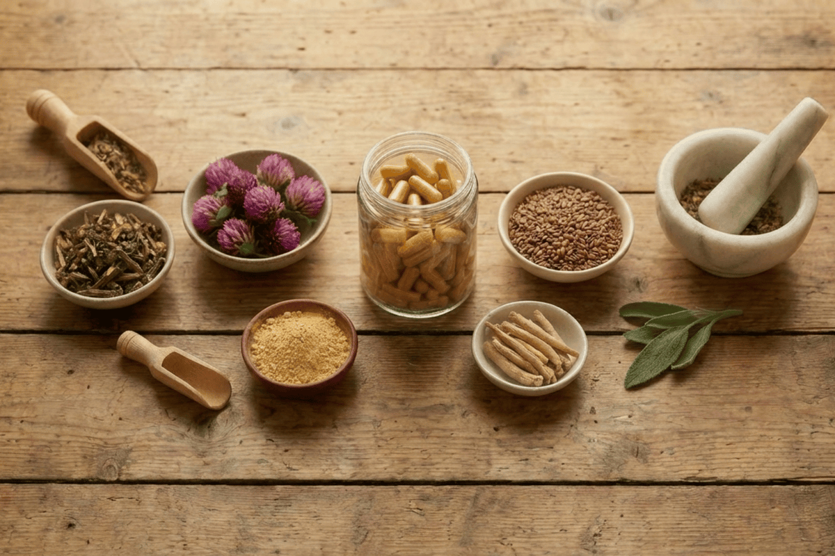 capsules and raw ingredients on worktop