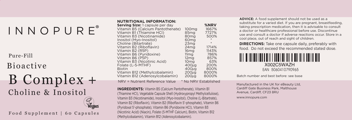 Bioactive Vitamin B Complex with Inositol and Choline (Clean Label)  60 Capsules - COMING SOON