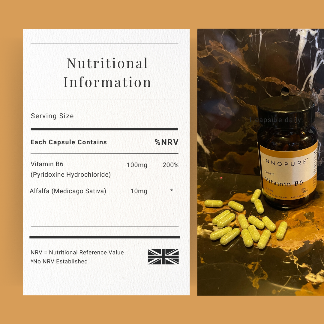 Vitamin B6 100mg as Used in Reading University Clinical Trials | 120 High Strength Capsules ~ Four Months Supply