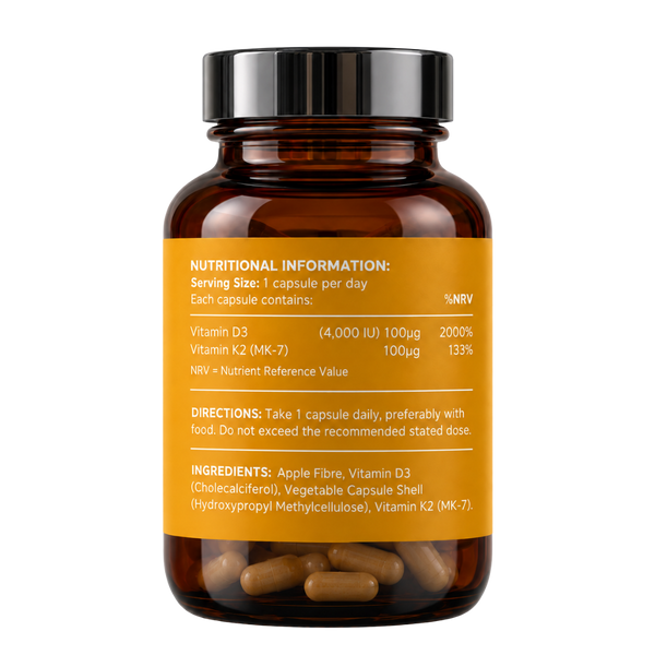 Vitamin D3 & K2 MK7 (120 Capsules 4-Month Supply)