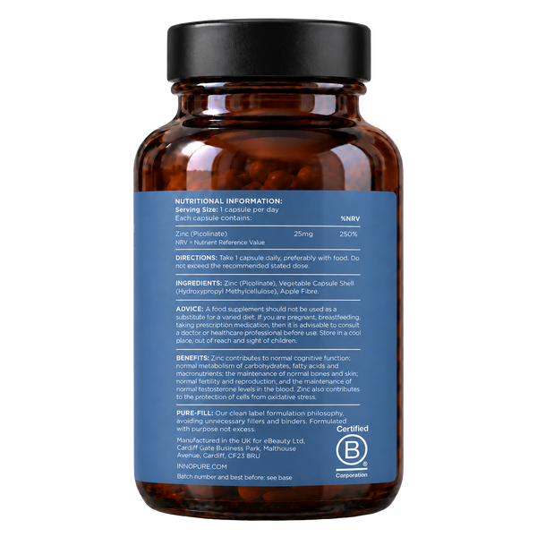 Zinc Picolinate 25mg (240 Capsules 8-Month Supply)