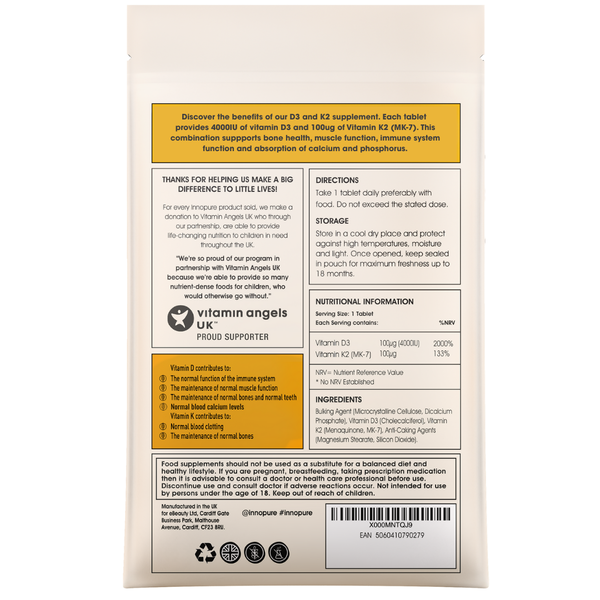 Vitamin D3 & Vitamin K2 MK7  (120 Tablets 4-Months Supply)